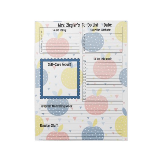 Gepersonaliseerde leraar Dagelijkse to-do lijst Ap Notitieblok (Linkerzijde)