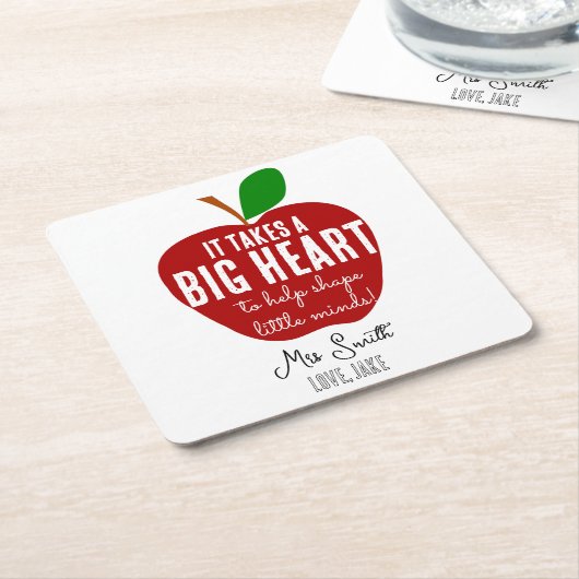 Gepersonaliseerde leraar Dank u Apple groot hart Kartonnen Onderzetters (Schuin)