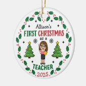 Gepersonaliseerde leraar eerste kerstboom ronde keramisch ornament (Links)