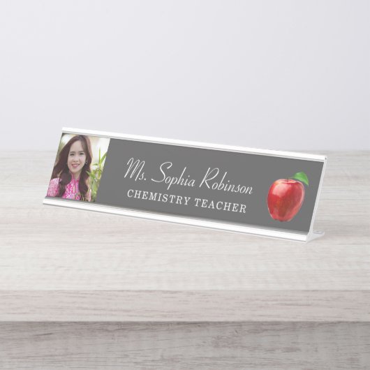 Gepersonaliseerde leraar foto Modern Bureau Naambordje (Voorkant)