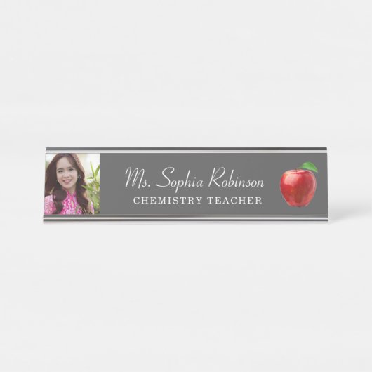 Gepersonaliseerde leraar foto Modern Bureau Naambordje (Voorkant)