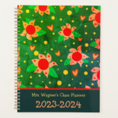Gepersonaliseerde Leraar Fun Retro Bloemen Groen Planner (Voorkant)
