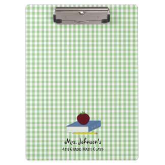 Gepersonaliseerde leraar groen en wit gingham klembord