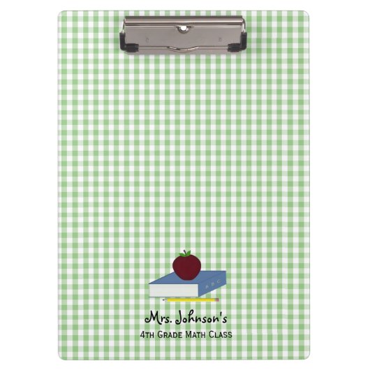 Gepersonaliseerde leraar groen en wit gingham klembord (Voorkant)