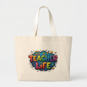 Gepersonaliseerde Leraar Leven Pop Art Stripstijl Grote Tote Bag