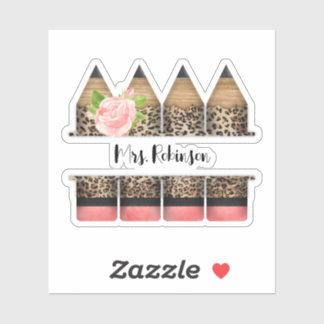 Gepersonaliseerde leraar luipaard print potlood sticker