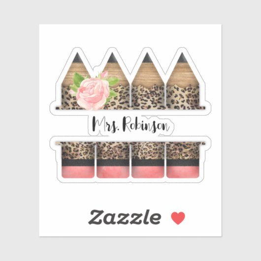 Gepersonaliseerde leraar luipaard print potlood sticker (Vel)