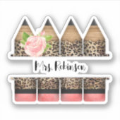 Gepersonaliseerde leraar luipaard print potlood sticker (Voorkant)