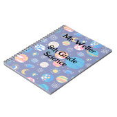 Gepersonaliseerde leraar met planeten op marinebla notitieboek (Linkerzijde)