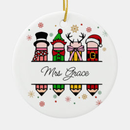 Gepersonaliseerde Leraar Naam Potlood, Kerstcadeau Keramisch Ornament