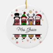 Gepersonaliseerde Leraar Naam Potlood, Kerstcadeau Keramisch Ornament (Achterkant)