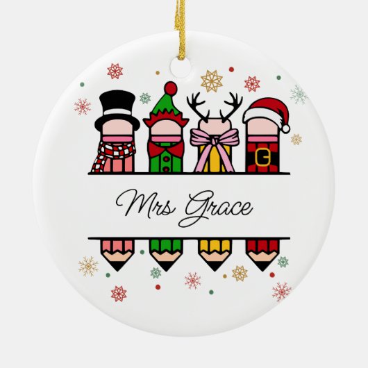 Gepersonaliseerde Leraar Naam Potlood, Kerstcadeau Keramisch Ornament (Achterkant)