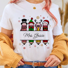 Gepersonaliseerde Leraar Naam Potlood, Kerstcadeau T-shirt