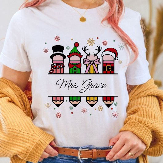 Gepersonaliseerde Leraar Naam Potlood, Kerstcadeau T-shirt