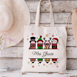 Gepersonaliseerde Leraar Naam Potlood, Kerstcadeau Tote Bag