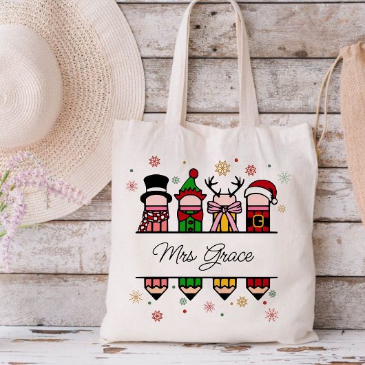 Gepersonaliseerde Leraar Naam Potlood, Kerstcadeau Tote Bag