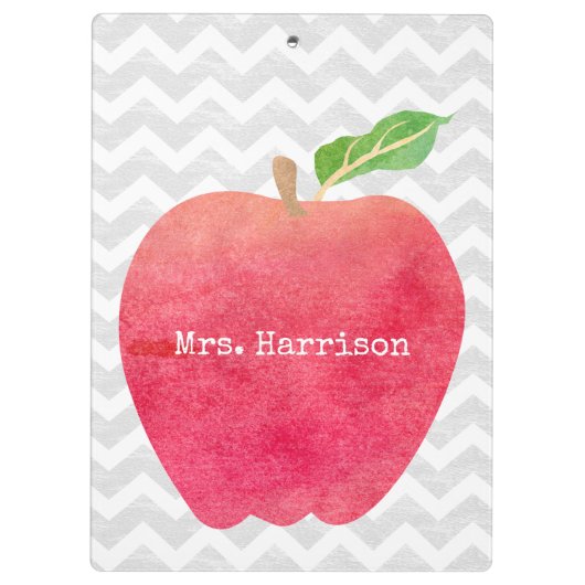 Gepersonaliseerde leraar Red Apple Gray Chevron Klembord (Achterkant)