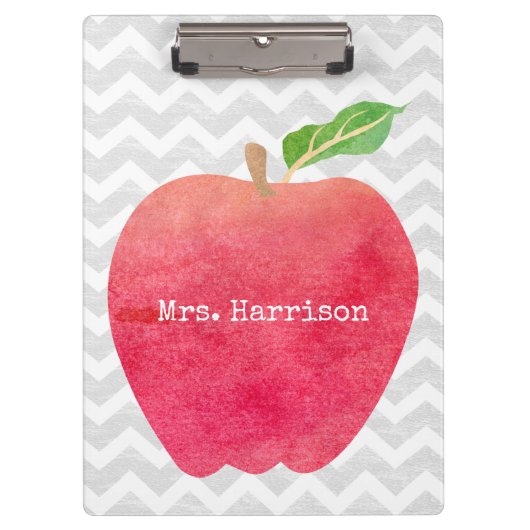 Gepersonaliseerde leraar Red Apple Gray Chevron Klembord (Voorkant)