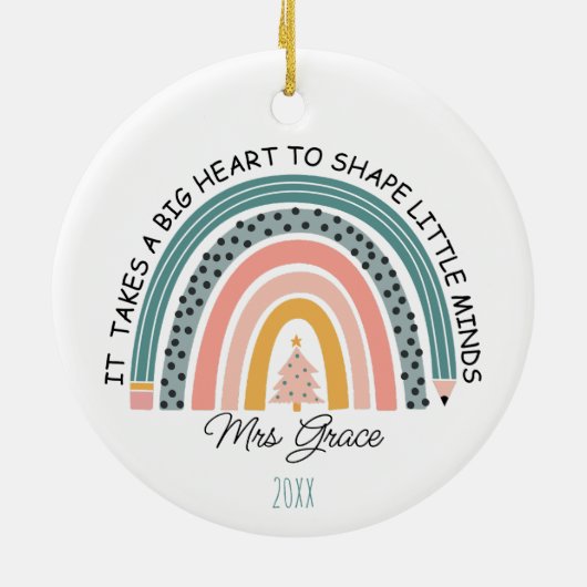 gepersonaliseerde leraar regenboog Kerstmis, Custo Keramisch Ornament (Achterkant)