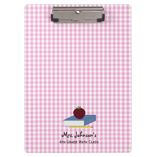 Gepersonaliseerde leraar roze Gingham Klembord (Voorkant)