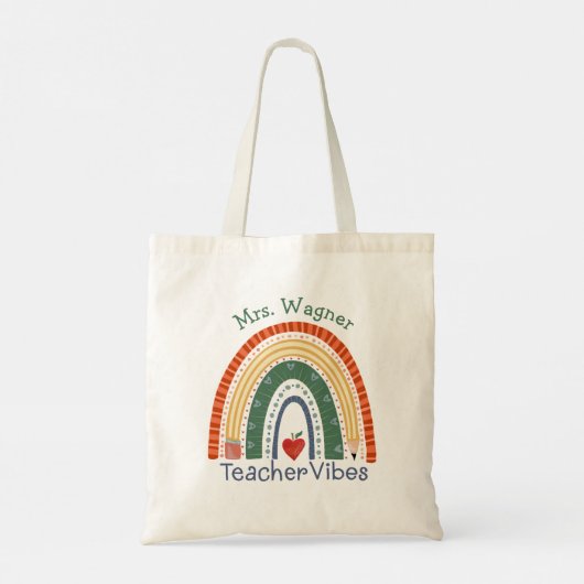 Gepersonaliseerde leraar Vibes regenboog potlood Tote Bag (Achterkant)