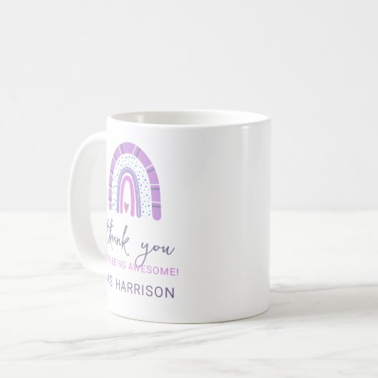 Gepersonaliseerde leraren regenboog dank u koffiemok (Voorkant links)