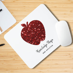 Gepersonaliseerde lerarennaam Red Apple Faux Glitt Muismat