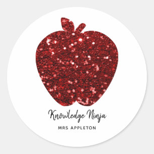 Gepersonaliseerde lerarennaam Sparkly Red Apple Ronde Sticker