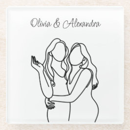 Gepersonaliseerde lesbische paar lijn kunst glazen onderzetter