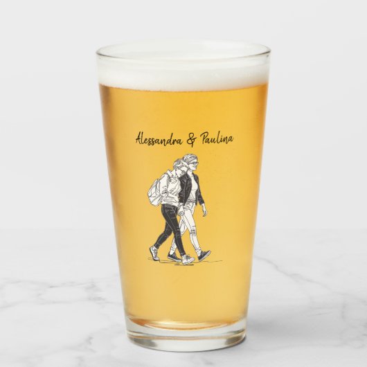Gepersonaliseerde lesbische paar wandellijnkunst glas (Voorkant gevuld)