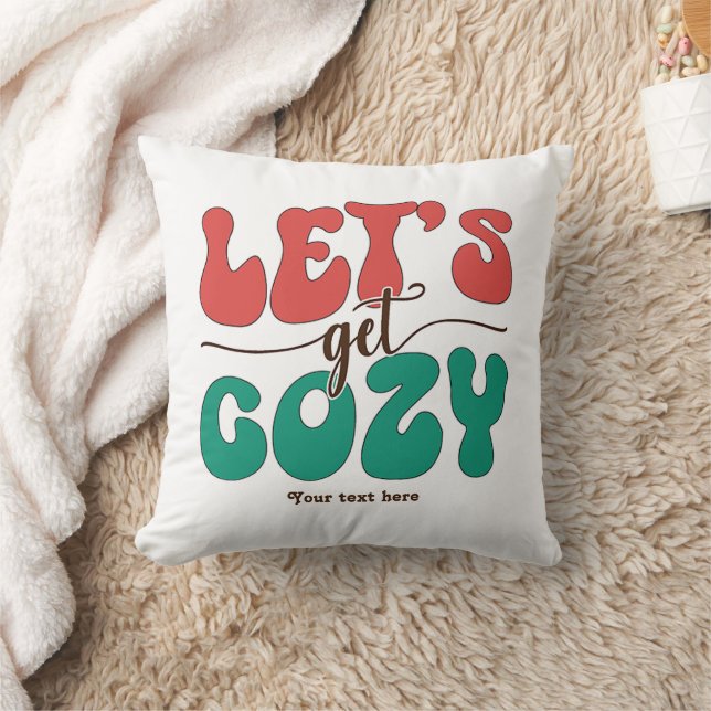 Gepersonaliseerde Let's Get Cozy Retro Kerstmis Kussen (Deken)