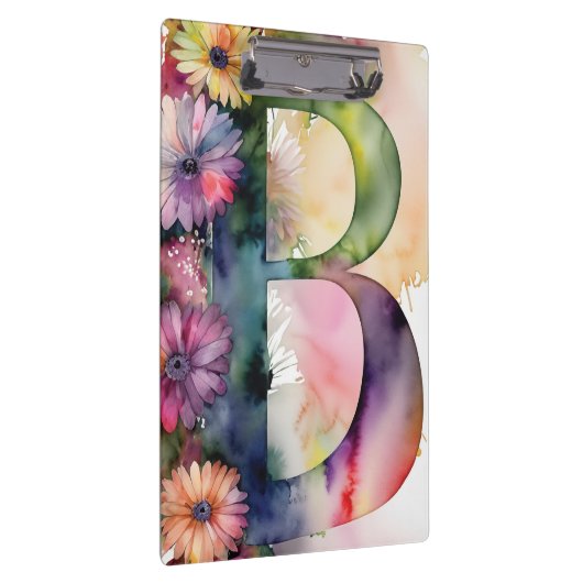 Gepersonaliseerde letter B Bloemen Waterverf Leraa Klembord (Rechts)