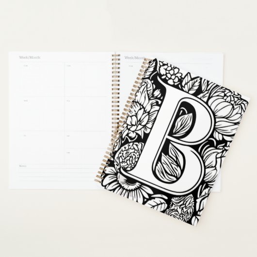 Gepersonaliseerde letter B Floral Tattoo Designer Planner (Display)
