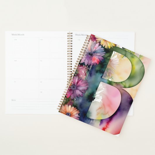 Gepersonaliseerde letter B Floral Waterverf Notiti Planner (Display)