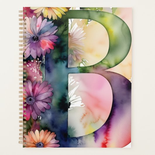 Gepersonaliseerde letter B Floral Waterverf Notiti Planner (Voorkant)