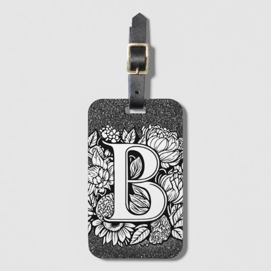 Gepersonaliseerde letter B Glitter Flower Tattoos Bagagelabel (Voorkant (verticaal))