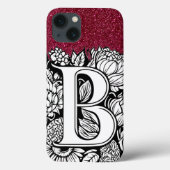 Gepersonaliseerde letter B Glitter Tattoo Flowers Case-Mate iPhone Case (Achterkant)
