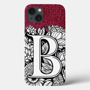 Gepersonaliseerde letter B Glitter Tattoo Flowers Case-Mate iPhone Case