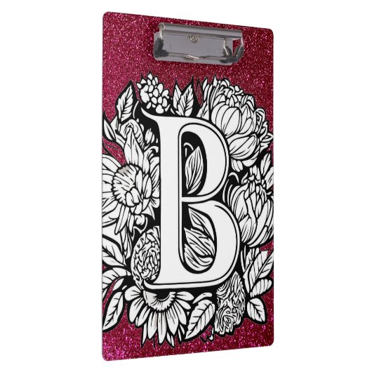 Gepersonaliseerde letter B Glitter Tattoo Flowers Klembord (Rechts)