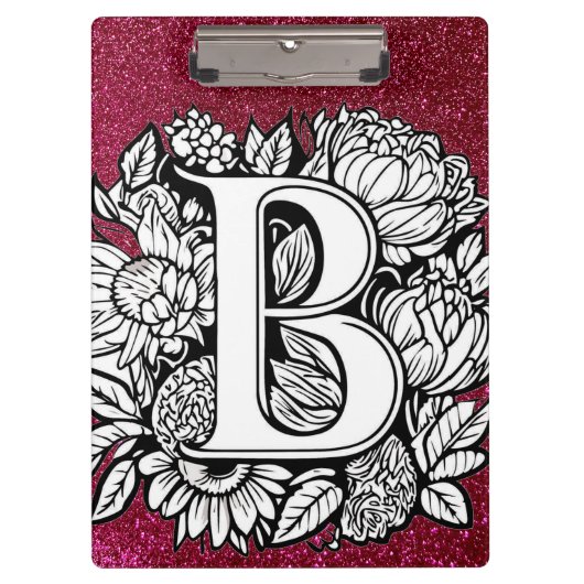 Gepersonaliseerde letter B Glitter Tattoo Flowers Klembord (Voorkant)
