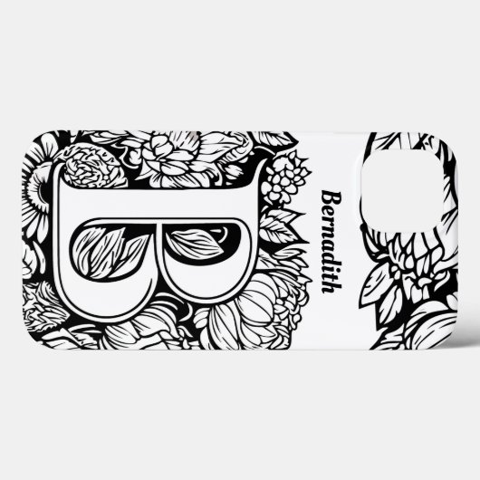 Gepersonaliseerde letter B Zwart Wit Tattoo Bloeme Case-Mate iPhone Case (Achterkant (horizontaal))