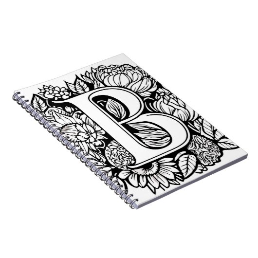 Gepersonaliseerde letter B Zwart Wit Tattoo Bloeme Notitieboek (Rechterzijde)