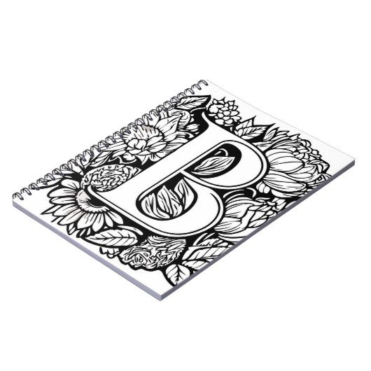 Gepersonaliseerde letter B Zwart Wit Tattoo Bloeme Notitieboek (Linkerzijde)