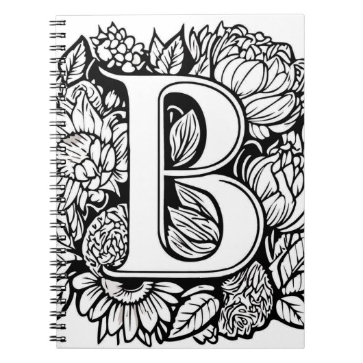 Gepersonaliseerde letter B Zwart Wit Tattoo Bloeme Notitieboek (Voorkant)