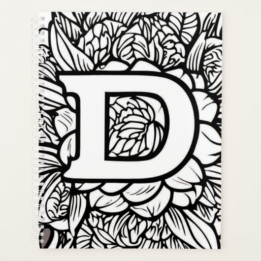 Gepersonaliseerde letter D Bloemen Tattoo Zwart n  Planner (Voorkant)