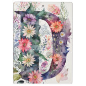 Gepersonaliseerde letter D Bloemen Waterverf Leraa Klembord (Achterkant)