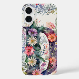 Gepersonaliseerde letter D Elegante Bloemen Waterv iPhone 16 Hoesje