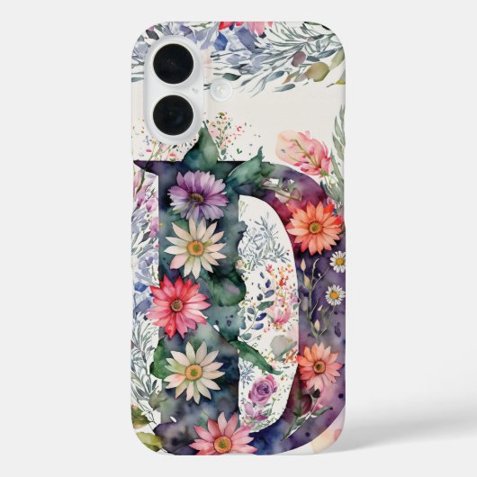 Gepersonaliseerde letter D Elegante Bloemen Waterv Case-Mate iPhone Case (Achterkant)