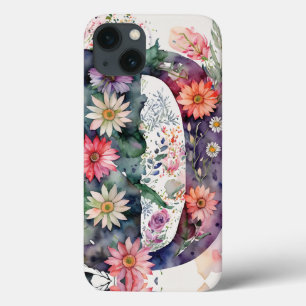 Gepersonaliseerde letter D Elegante Bloemen Waterv Case-Mate iPhone Case