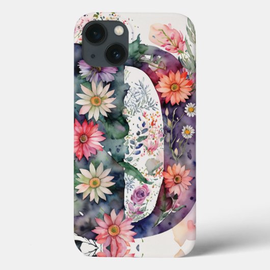 Gepersonaliseerde letter D Elegante Bloemen Waterv Case-Mate iPhone Case (Achterkant)